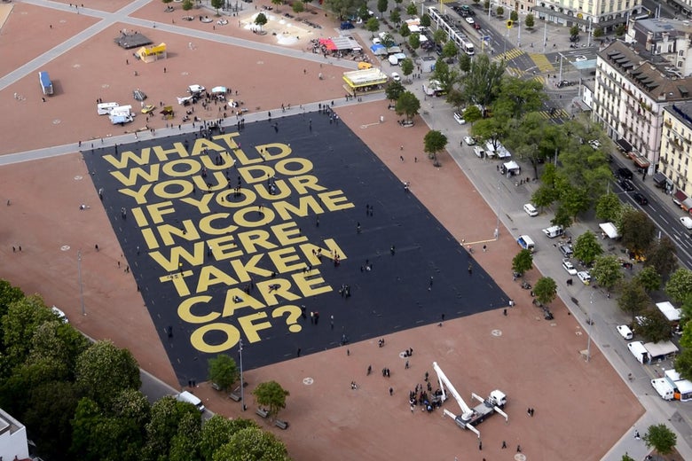 Switzerland set a Guinness Record for the world’s largest poster on May, seeking to rally support for the controversial idea ahead of a referendum next month.